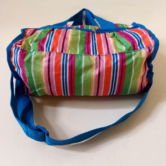 Colorful Multi Striped Lightweight Soft Nylon Medium Size Shoulder Handbag Purse - Picture 4 of 9